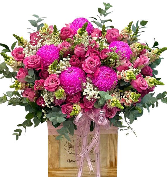 Pink Roses And Peony In A Basket