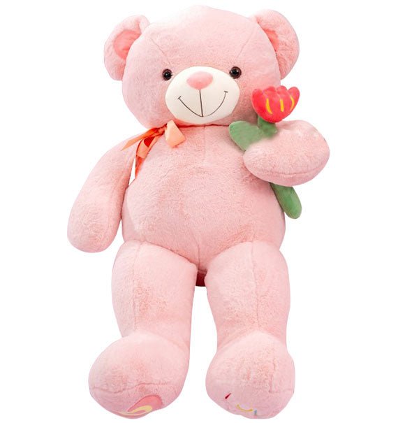 Pink Teddy Bear With Flower Gift Vietnam