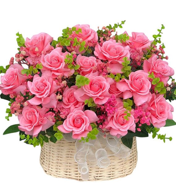 Pink Waxed Rose Basket For Womens Day Vietnam