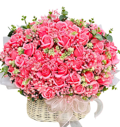 Pink Waxed Rose Basket For Women’s Day - HCM ONLY