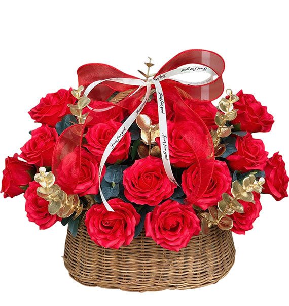 Red Eternal Roses In A Basket