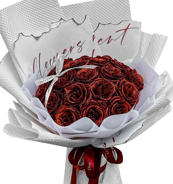 Red Glitter Wax Roses Bouquet