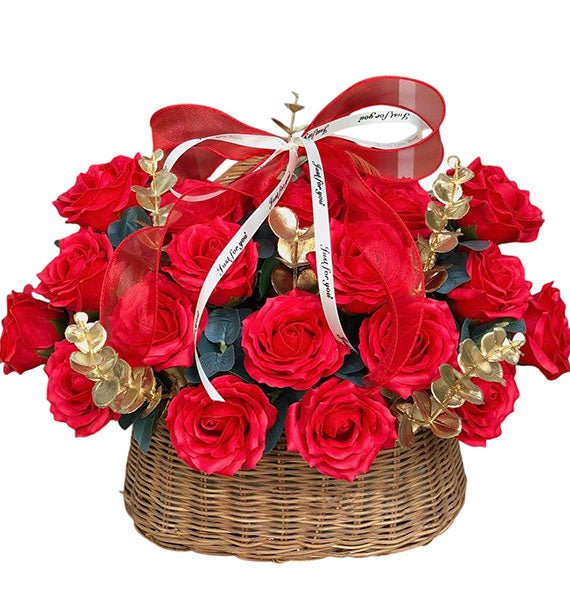 Red Waxed Rose Basket For Womens Day Vietnam