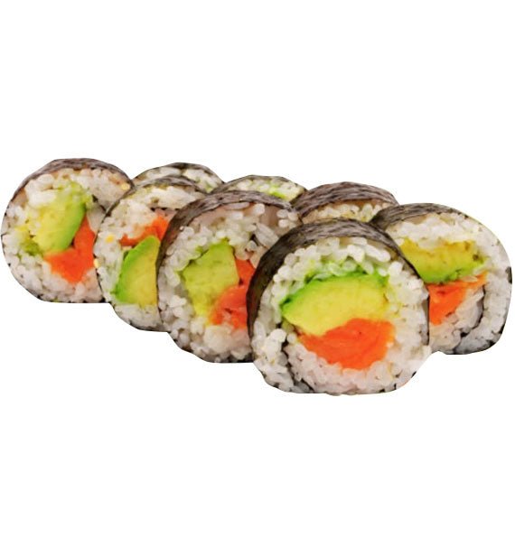 Salmon With Double Avocado Sushi Rolls