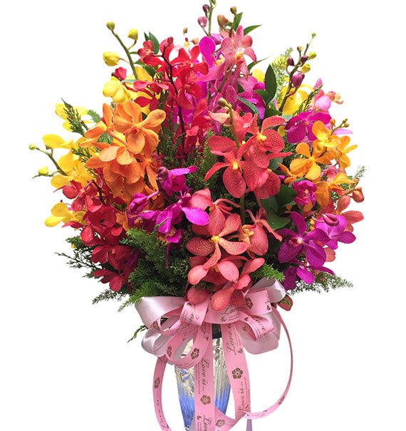 Sunset Mixed Orchids In Vase