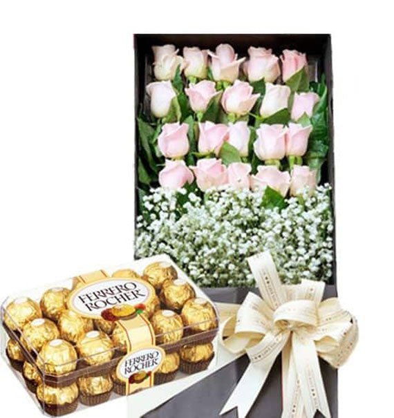 Vietnamese Womens Day Flowers Box and Chocolate