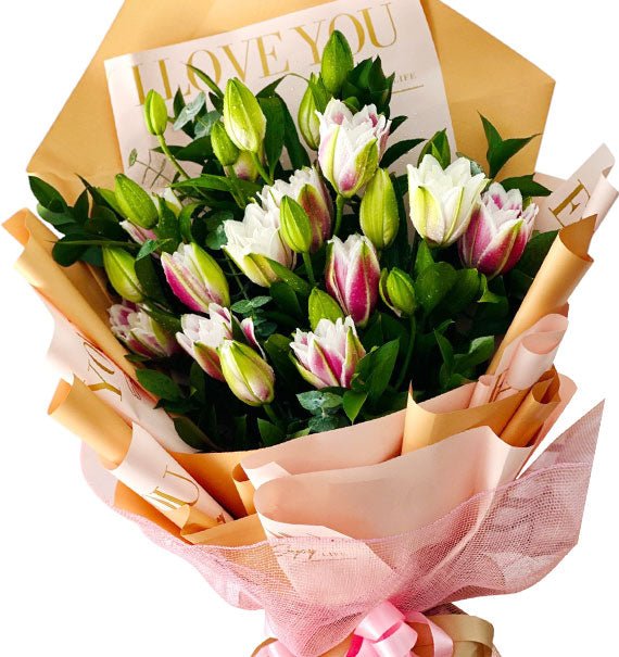 White Pink Roselily Bouquet