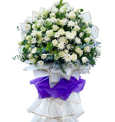 White Rose Sympathy Flower Stand