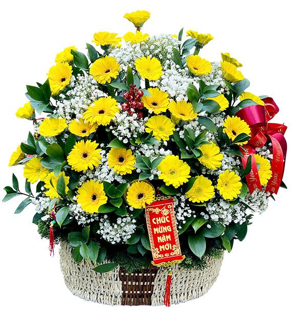 Yellow Gerbera Basket For Tet Vietnam