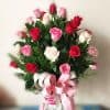24 Mixed Red & Pink Roses In Vase