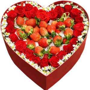 strawberries and roses heart box